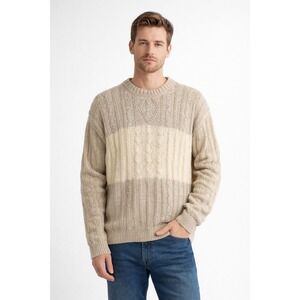 Marshall Fields‎ Mens Cable Knit Crew Neck Sweater Mens XL Beige Ireland Cotton